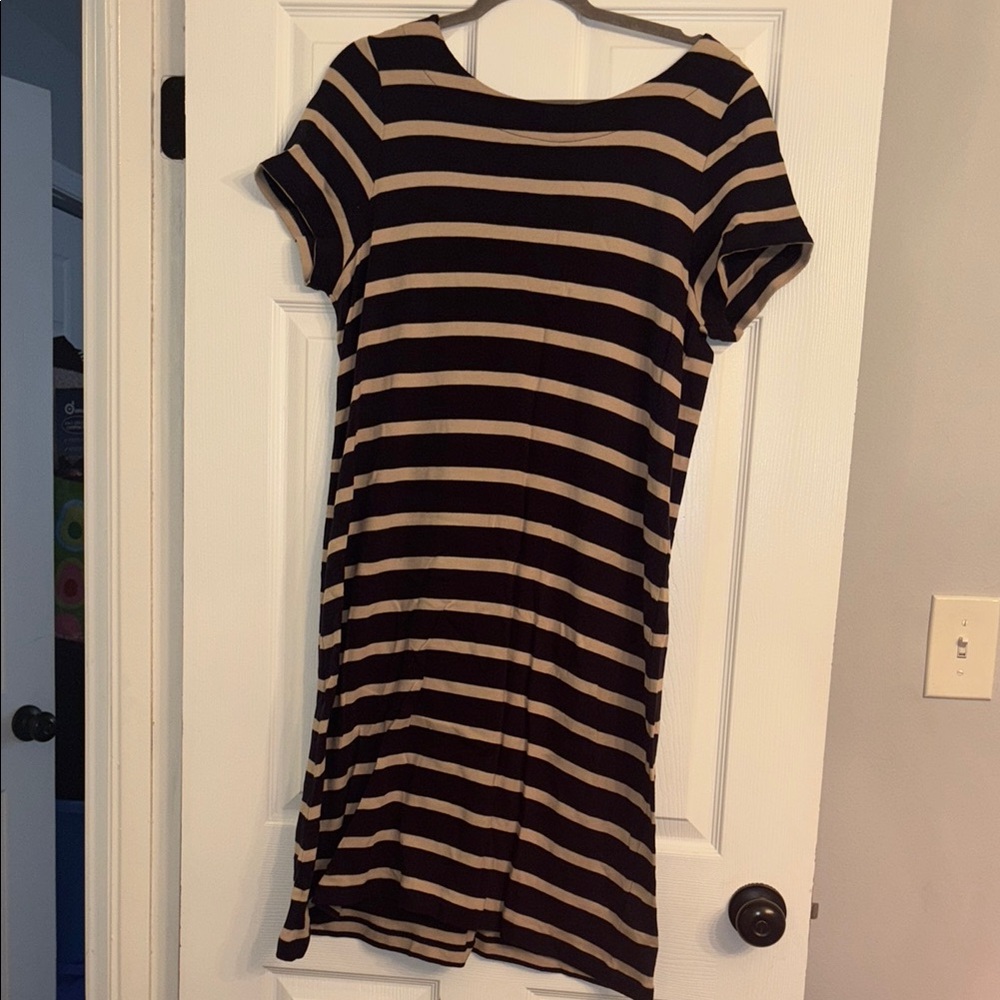 Talbots Black and Cream Striped Mini Dress